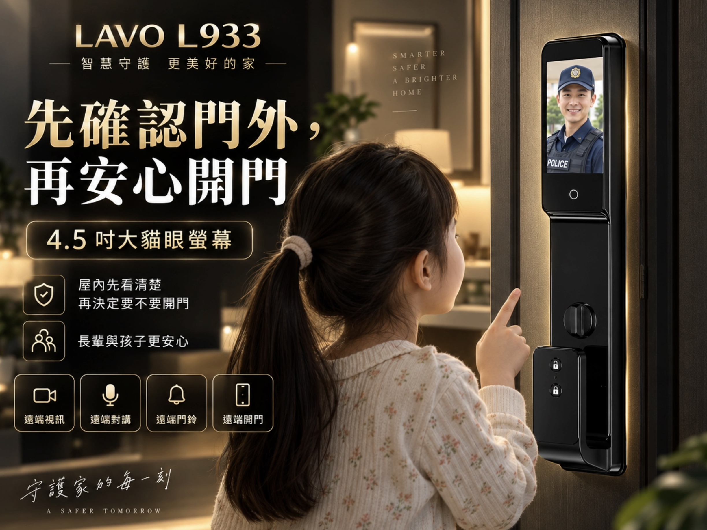 LAVO L933 4.5 吋電子貓眼螢幕畫面示意圖