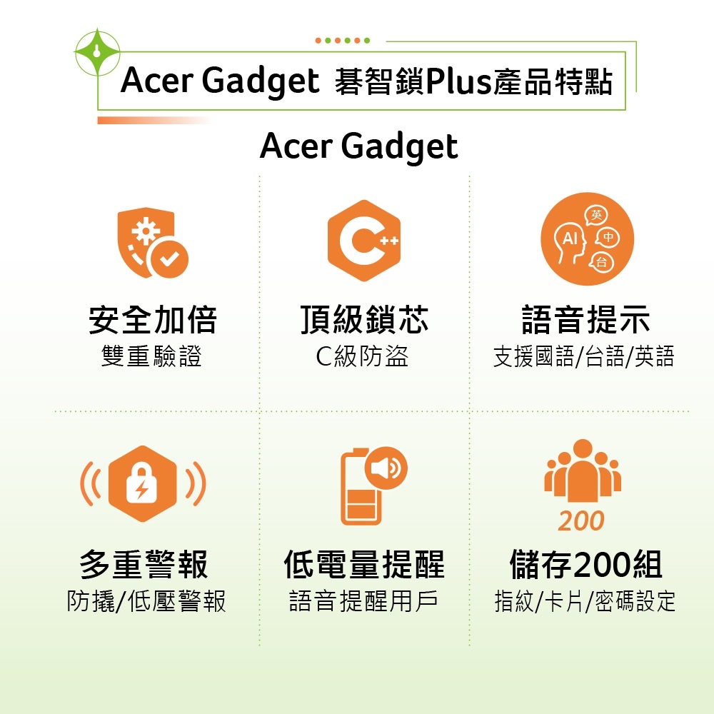 Acer五合一電子鎖 產品優勢與特色一覽