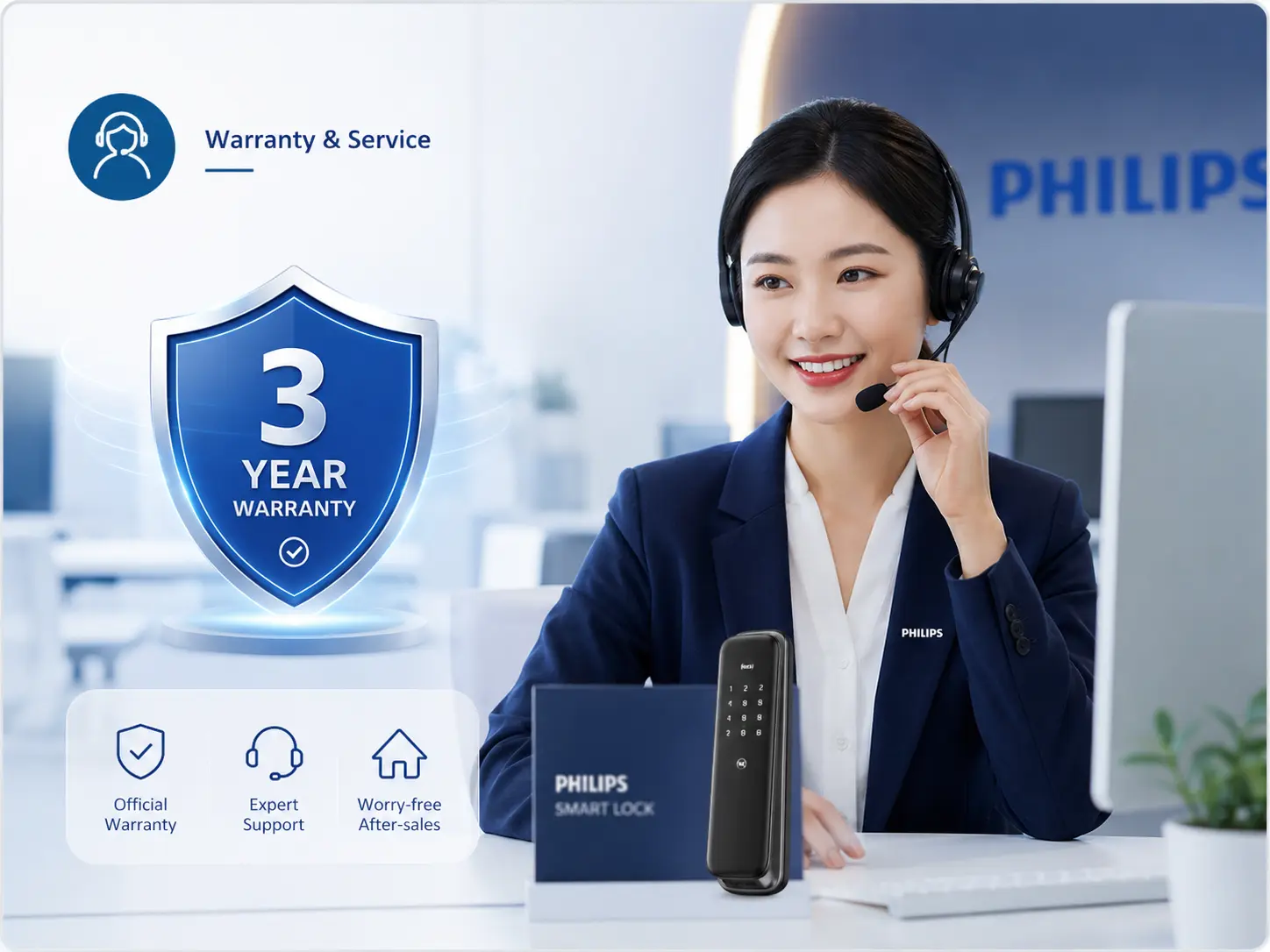 Philips 飛利浦電子鎖三年保固與24小時售後服務