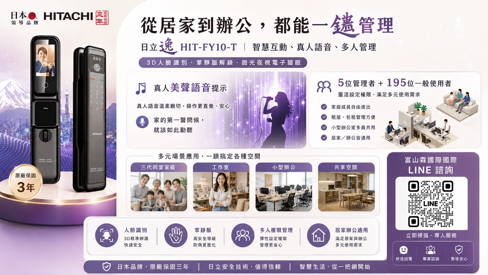 日立逸HIT-FY10-T從居家到辦公都能一鎖管理真人語音多人權限管理
